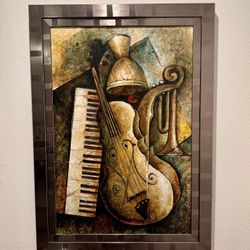Abstract Music Instrument Painting - Framed (42" x 30")