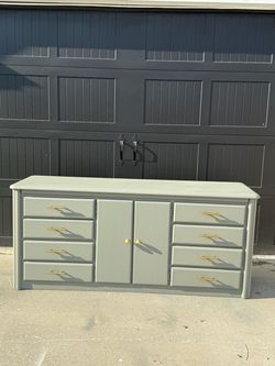 Broyhill sage green Wood Dresser with Gold Hardware