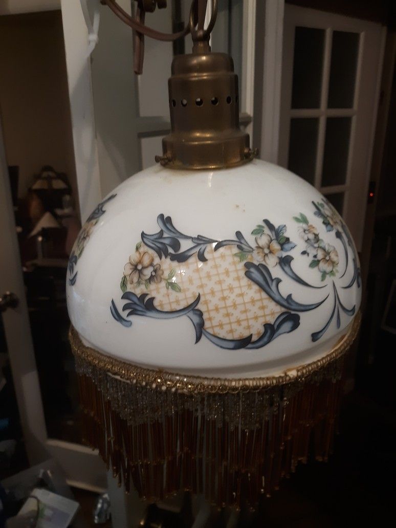 Vintage Victorian Glass Lamp Shade Milk Glass Ornate Art Nouveau Vintage Bridge Lamp Hanging