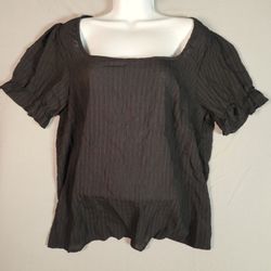SHEIN Textured Square Neck Puff Sleeve Top Women's 1XL Black