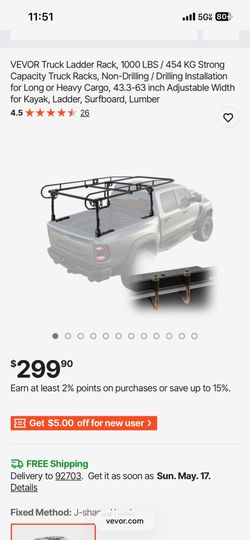 Truck Ladder Rack, 1000 LBS / 454 KG Strong Capacity Truck Racks, Non-Drilling / Drilling Installation for Long or Heavy Cargo, 43.3-63 inch Adjustabl