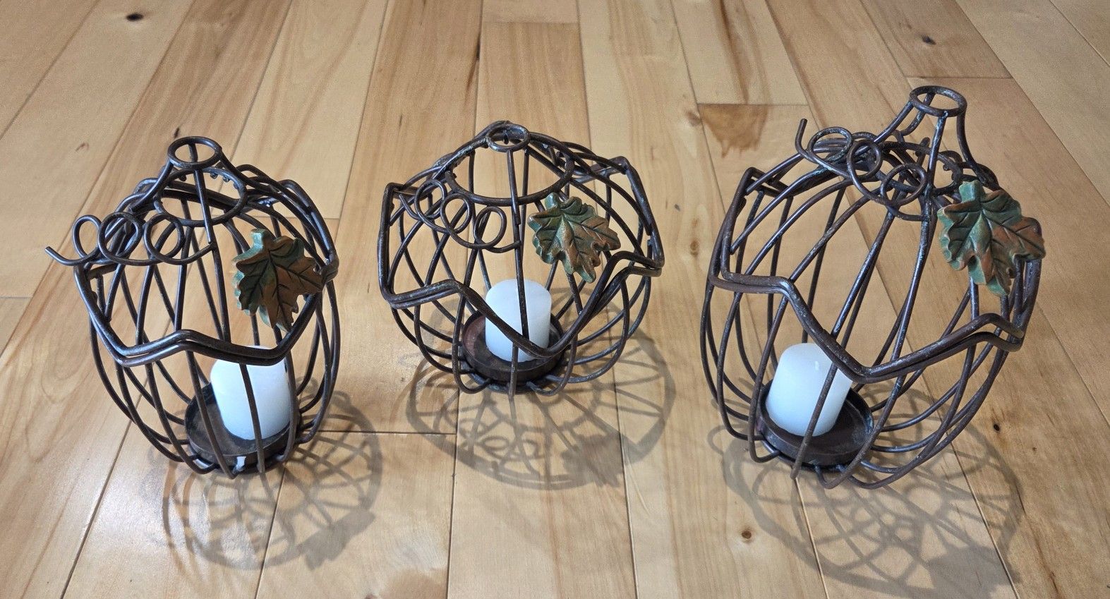 Metal Pumkin Votive/Tealight Candle Holders Lot (Qty. 3)