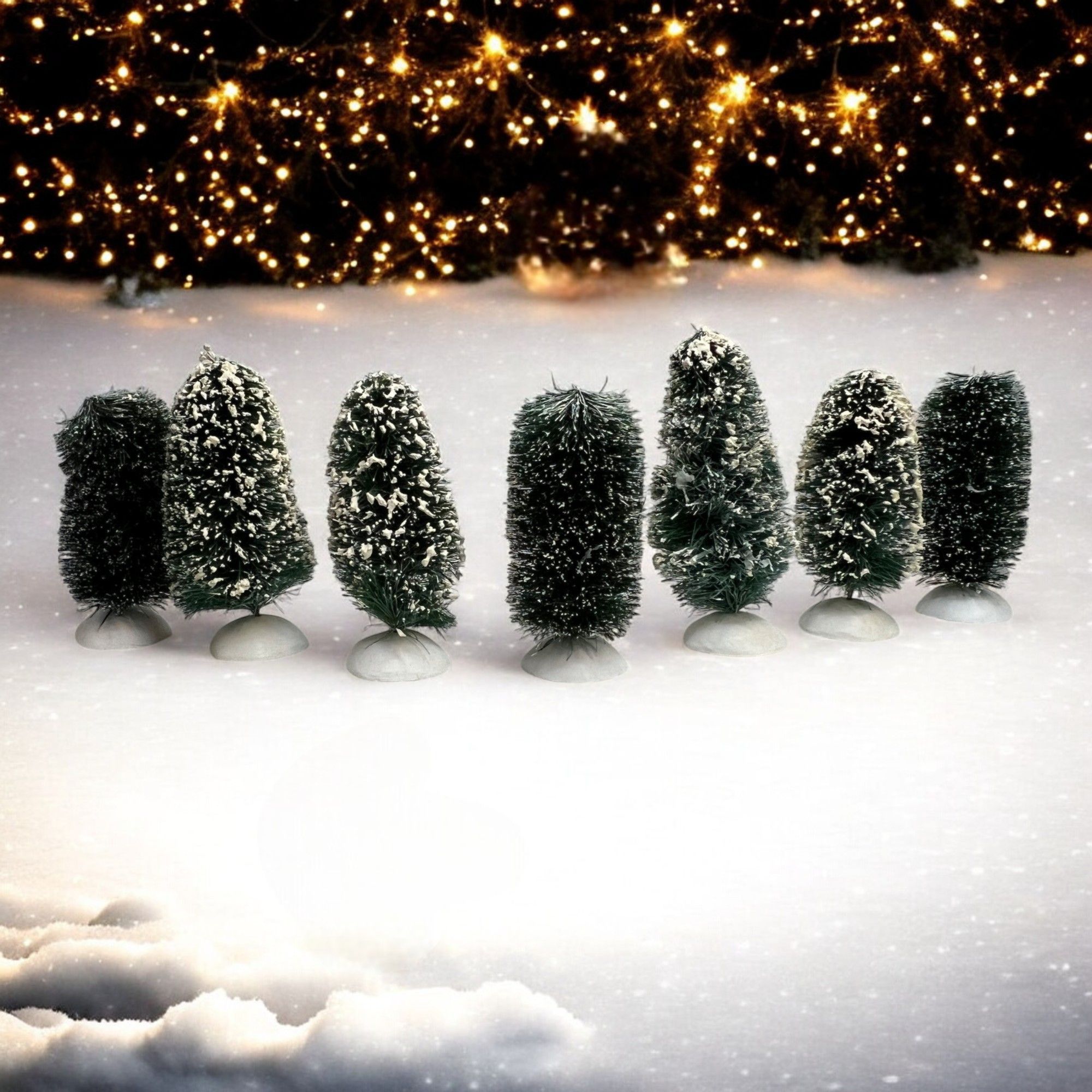 Dept 56 Village Frosted Topiary Trees Set Of 7 Vintage 1989 Snowy Green Display