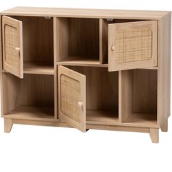 Boho Rattan Storage Cabinet / Sideboard - Light Wood