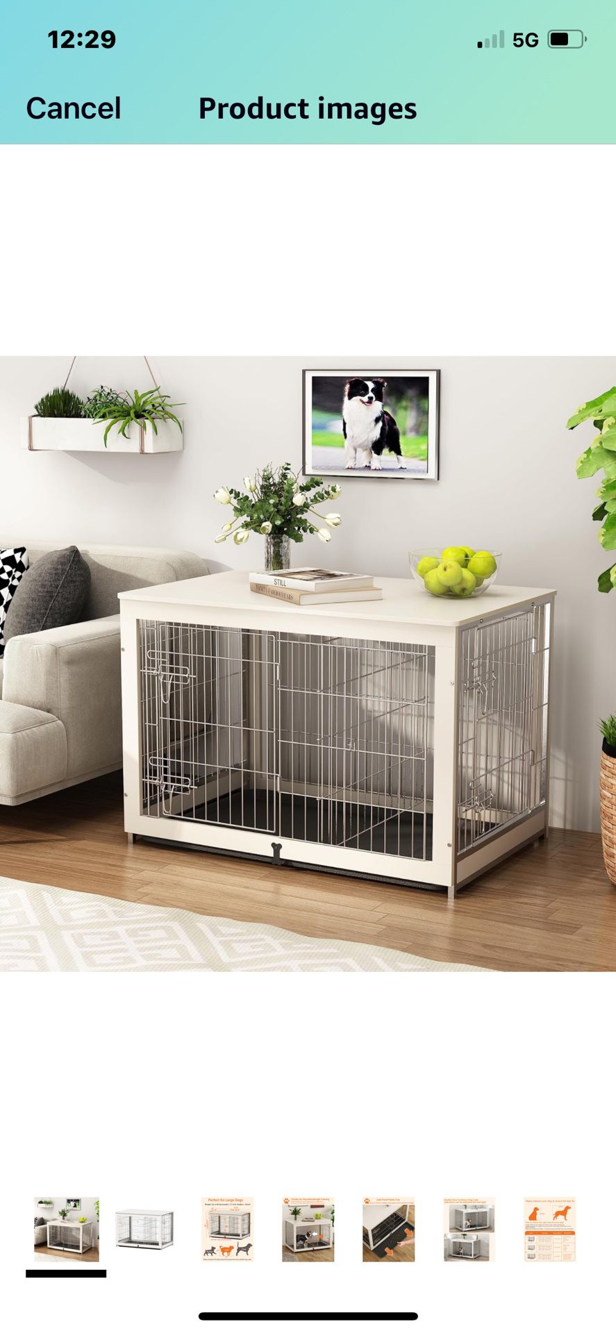Piskyet Wooden Dog Crate Furniture with Divider Panel, Dog Crate End Table with Fixable Slide Tray, Double Doors Dog Kennel Indoor for Large Dogs(L:37