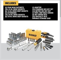 DEWALT Mechanics Tools Kit and Socket Set, 1/4" & 3/8" Drive, SAE, 108-Piece
