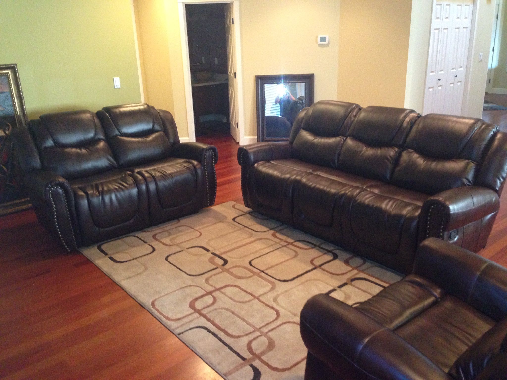 Brown Leather Fully Reclining Couch Set