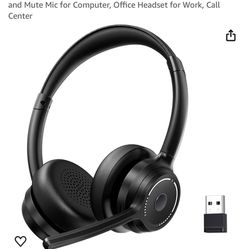Bluetooth Headset, Wireless Headset with Noise Cancelling Microphone for Work, On Ear Headphones with USB Dongle and Mute Mic for Computer, Office Hea