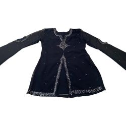 Indian Black Silver Gold Girls Cutout Kurti Top Glass Beads 