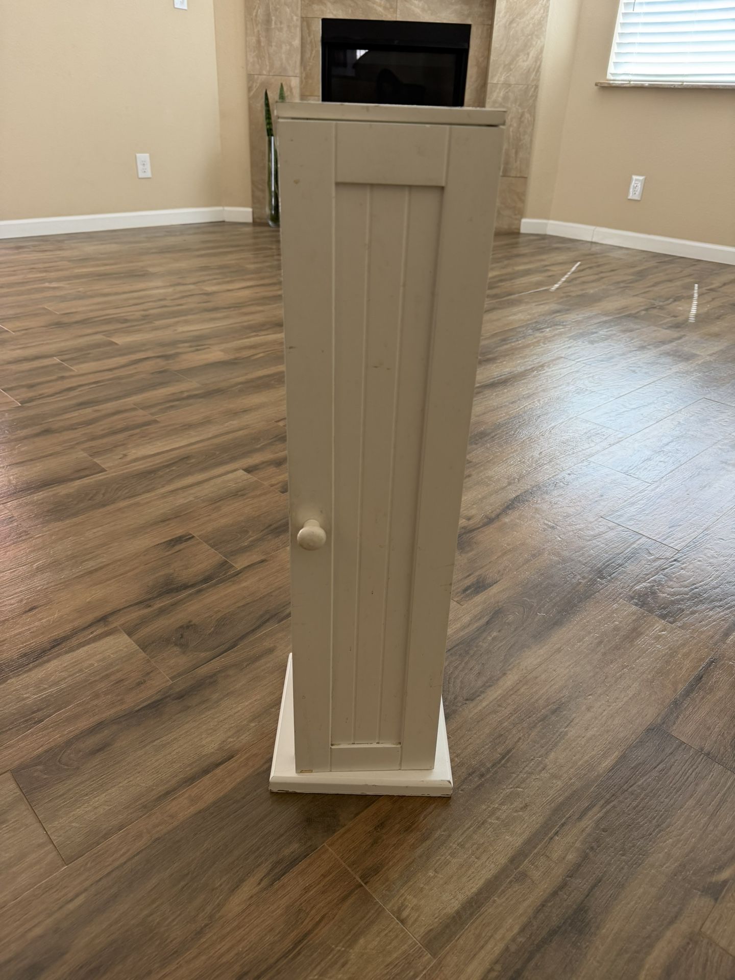 Toilet Tissue Storage Floor Cabinet - White Finish Toilet Paper Holder 4-Rolls with Storage Waterproof Detachable Shelves - Slim Design for Bathroom B