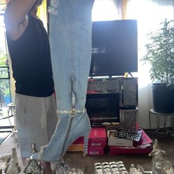 Demin Thigh High Toe Out Boots