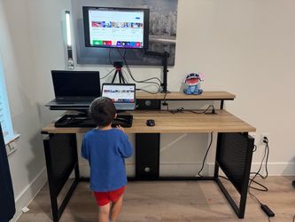 Wood and Black Metal Desk