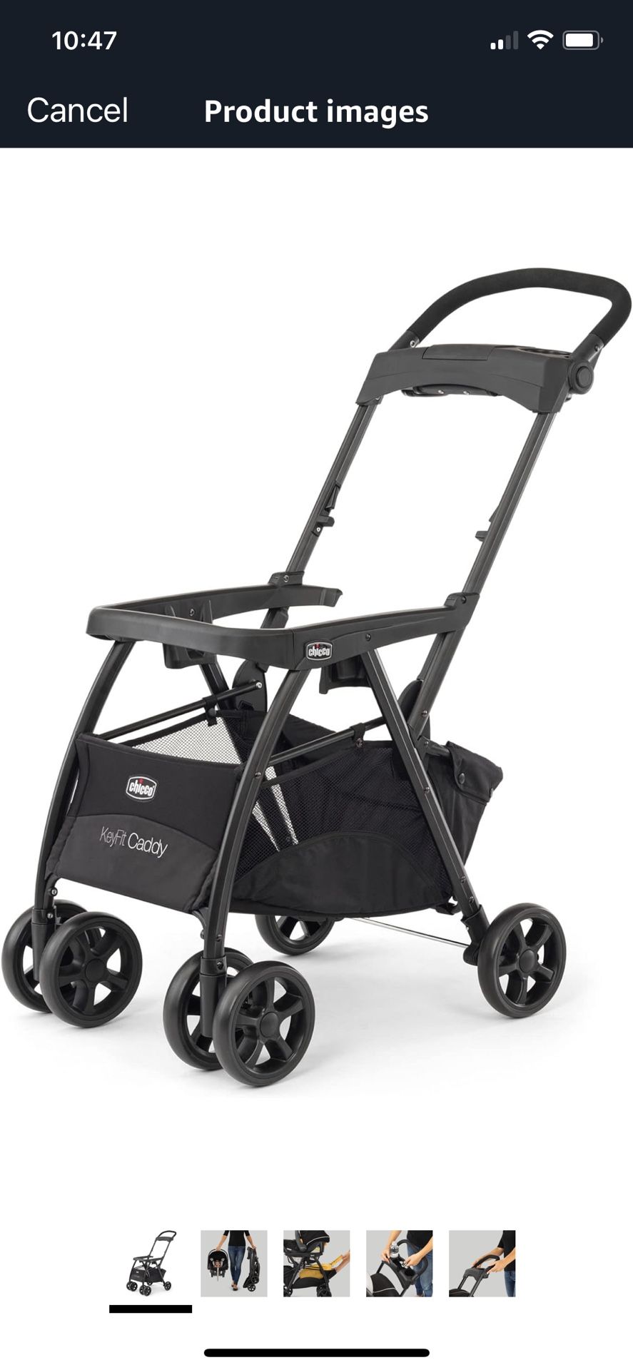 Chicco KeyFit Caddy Frame Stroller, Accepts All Chicco Infant Car Seats, Adjustable Handle, Parent Tray | Black/Black