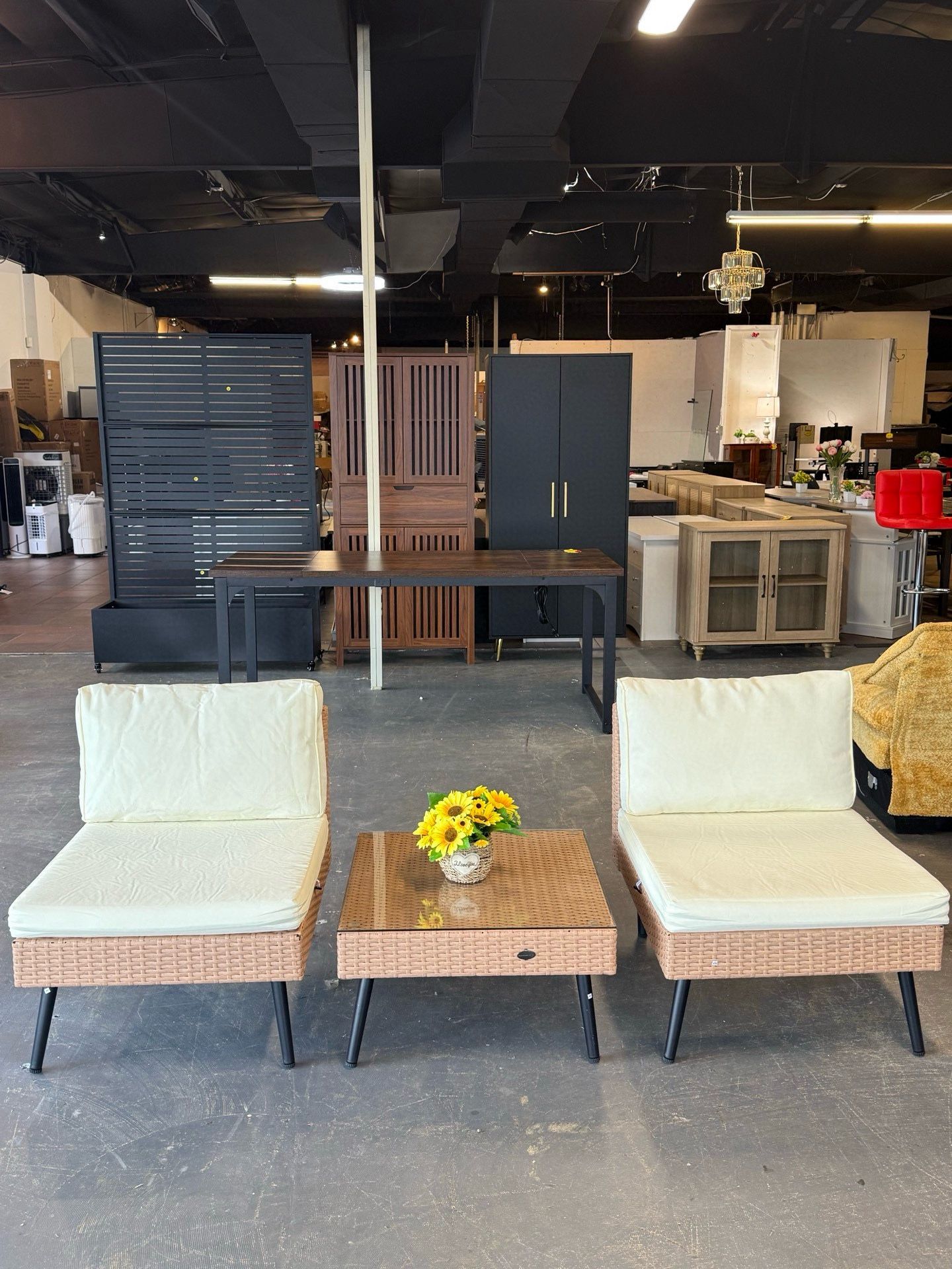 🔥Set of 3🔥Outdoor Patio Sectional Sofa, PE Rattan Patio Reception Set, All-Weather Patio Furniture Set with Thick Cushion and Tempered Glass Tableto