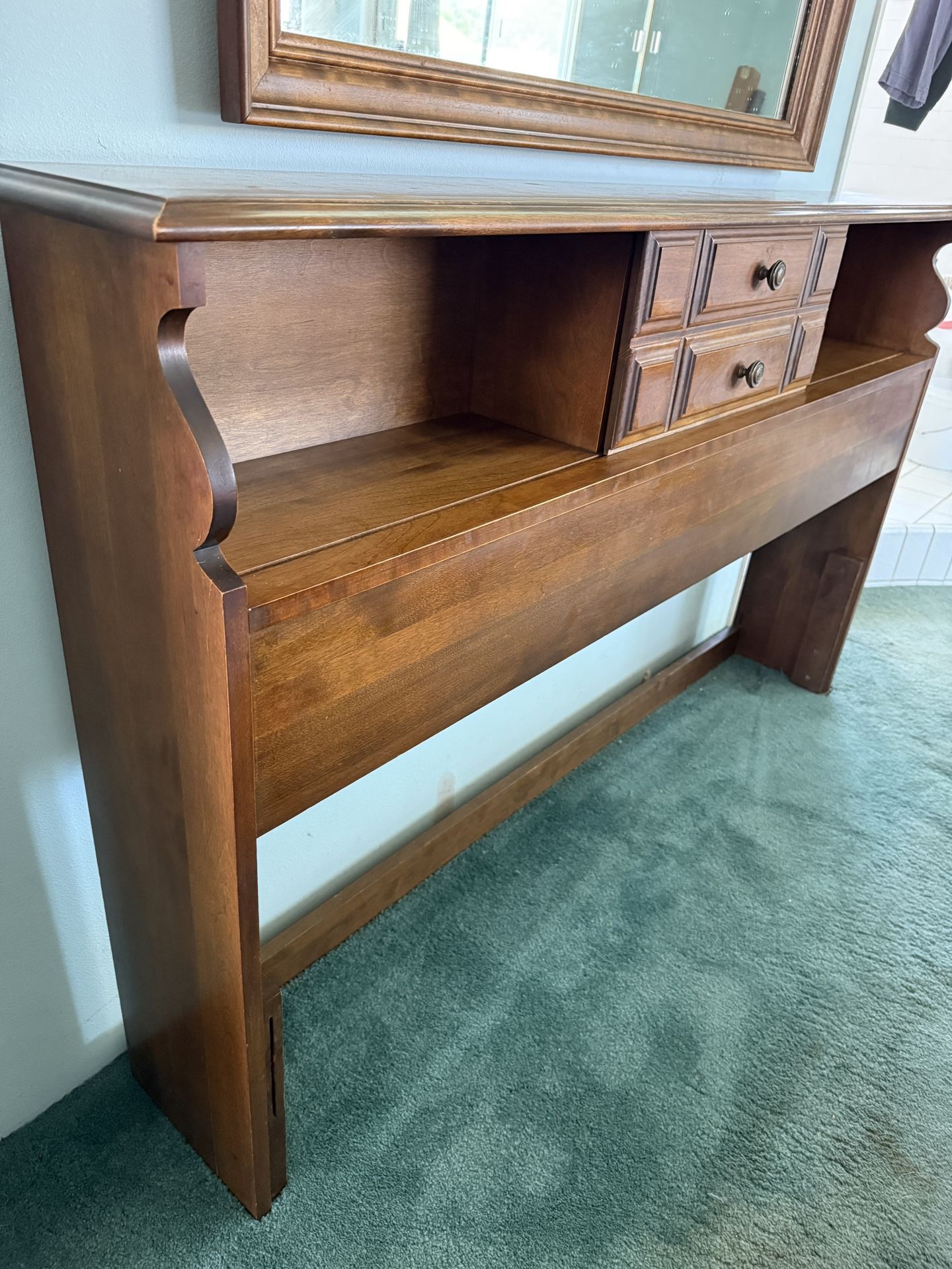 Mid Century Modern Queen Size Headboard and Bed Frame, Maple Bedford Finish