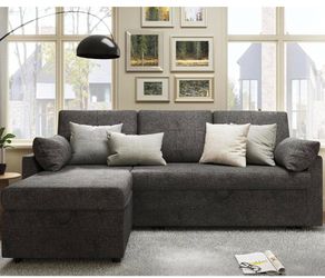 Sleeper Sofa, Sofa Bed- 2 in 1 Pull Out Couch Bed with Storage Chaise, Sleeper Couch, Grey Linen