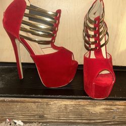 Red With Gold Heels 