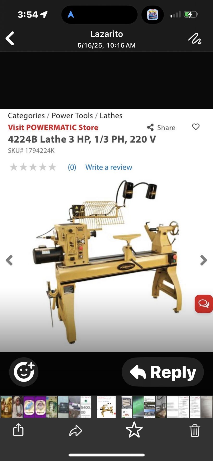 New Powermatic 4224B Lathe 3 Hp 220