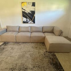 Light Gray 4-Seater Modular Sectional Sofa with Ottoman