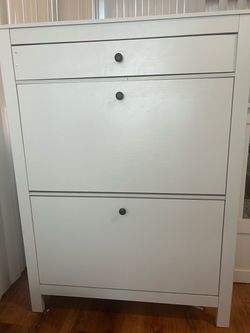 White Shoe Cabinet with Flip-Down Doors