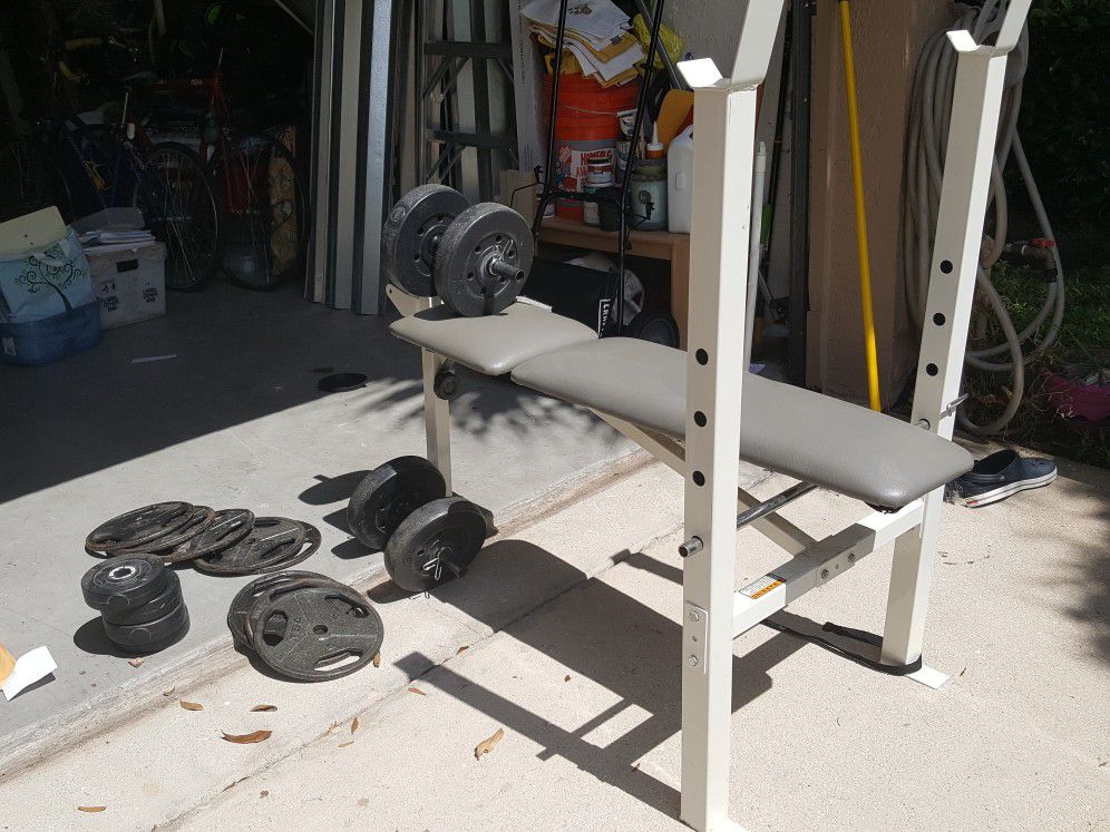 Gym bench and set of weights
