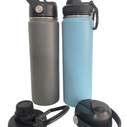 BUY IN BULK (50-400) 22oz Double Insulated Leak Proof Stainless Steel Water Bottle with Two Lids