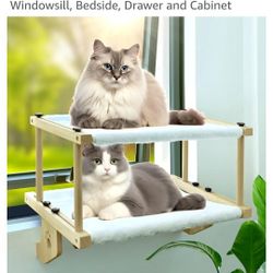 Cat Window Perch Cat Window Hammock Double Layers with Wood & Metal Frame for Multiple Cats