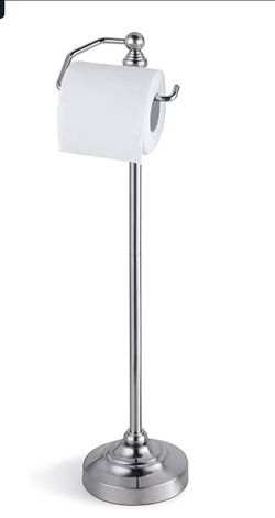 SunnyPoint Deluxe Free Standing Heavy Weighted Toilet Tissue Paper Roll Holder Stand (Brushed Nickel)