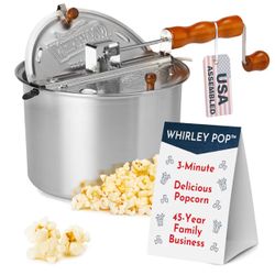 Original Whirley Pop Popcorn Machine – 3-Minute Stovetop Popcorn Maker for Home Movie Snacks & Game Night – Wabash Valley Farms – Aluminum Pot With Ny