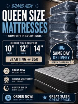 BIG SALE! BRAND NEW QUEEN SIZE 10"/12"/14" MATTRESSES