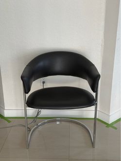 Black Faux Leather Cantilever Barrel Chair with Chrome Base