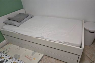 SLAKT
Bed frame w/pull-out bed + storage, white, Twin