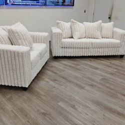 (NEW IN BOX)- Super Comfy Cream Sofa & Loveseat With Pillows Finance Available $54 down pmt only!!