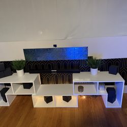 Modern White Asymmetrical TV Stand / Modular Media Console