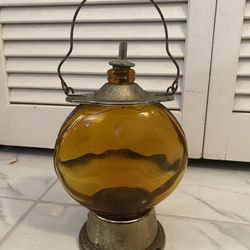 Vintage retro amber glass and brass musical Liquor decanter “Beer Barrel Polka” plays perfectly