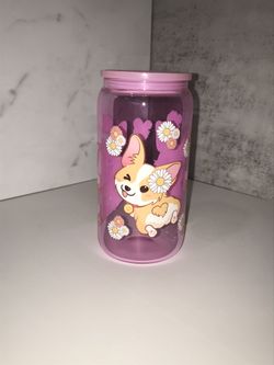 Corgi Light Pink 16 Oz Glass Can