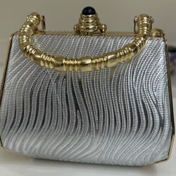 Champagne Gold Weave Satin Gold Handle Women Evening Party Clutch Bag Handbag