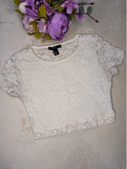Forever 21 Cream Floral Lace Crop Top