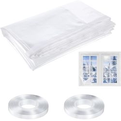 Window Insulation Kit Cuttable Transparent Film 79 Inch Wide x 118 Inch Length with Nano Double-Sided Tape for Winter Keep Cold Out Reusable Plastic W