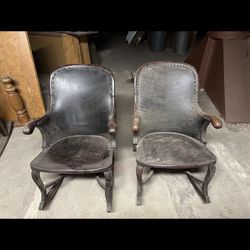 Pair of Early-Mid 20th Century Leather Upholstered Rocking Chairs 