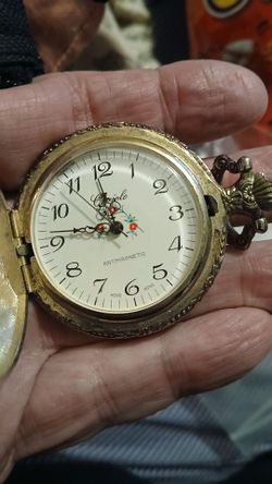 Vintage Gold-Tone Pocket Watch with Floral Dial