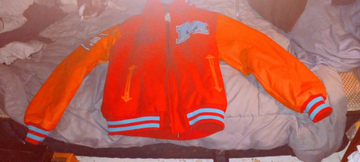 Mens Red/Orange Lettermen Varsity Bomber Jacket XL