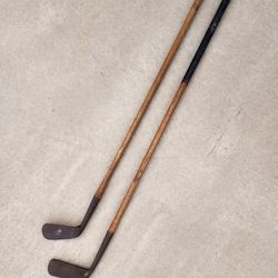 2 Antique Wooden Handle Golf Clubs Columbia & Mashie Mancave Wall Art