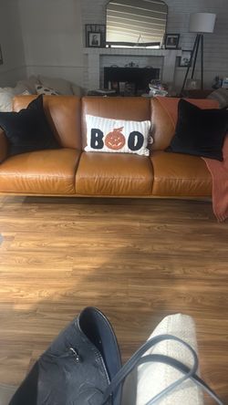 Tan Leather 3-Seat Sofa