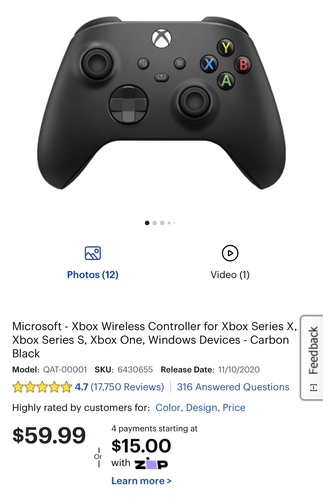 Microsoft - Xbox Wireless Controller for Xbox Series X, Xbox Series S, Xbox One, Windows Devices