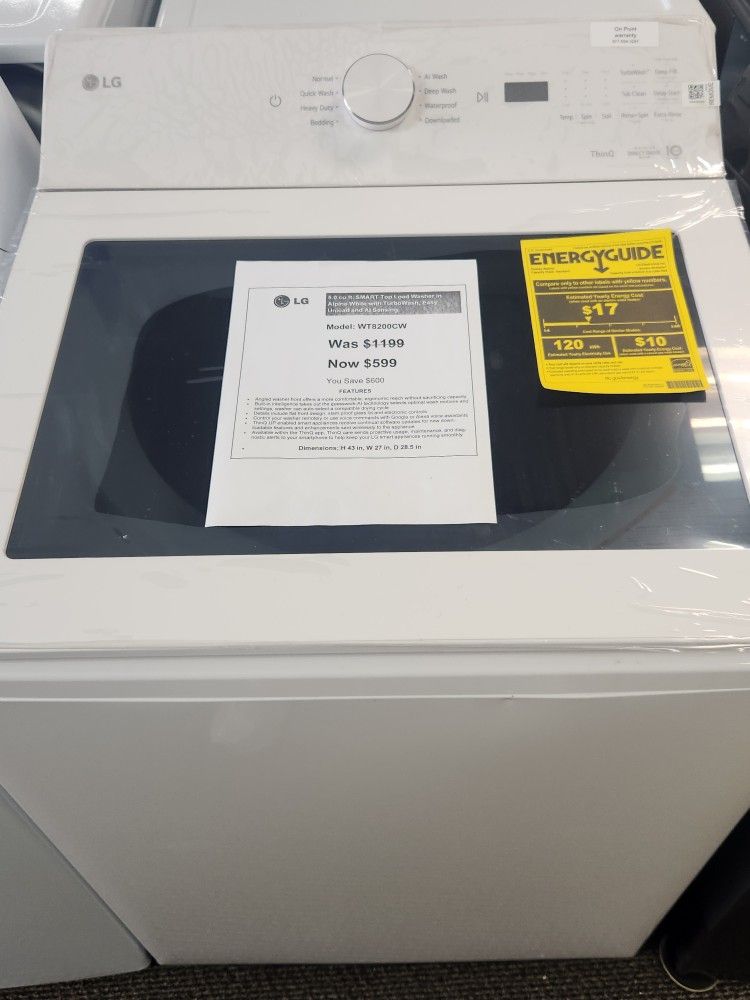 5.0 cu.ft. SMART Top Load Washer in Alpine White with TurboWash, Easy Unload and Al Sensing