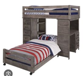 Twin Loft Bunk Bed with Desk and Storage