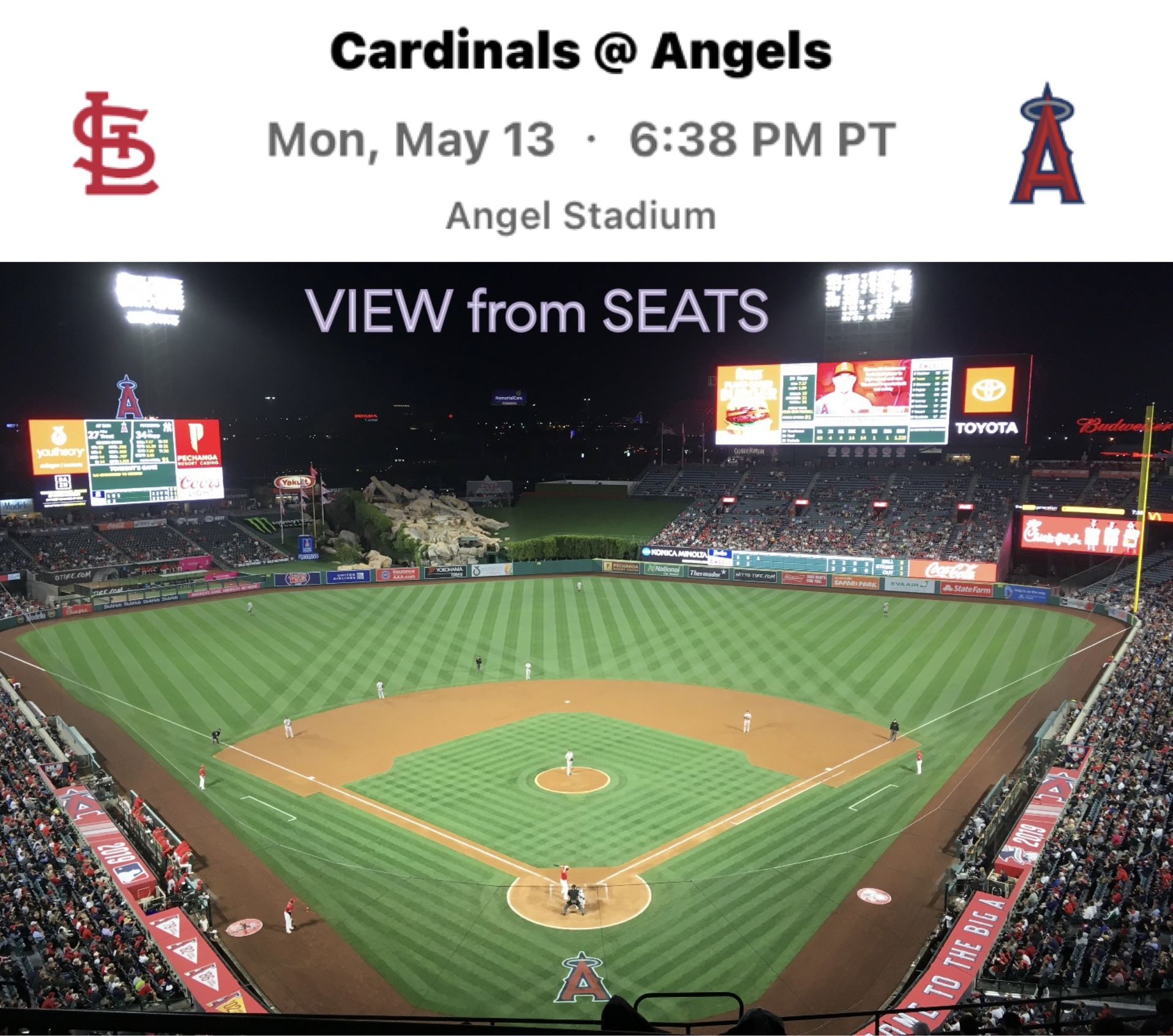 2 LA Angels Baseball tickets vs St Louis Cardinals Monday May 13, 2024