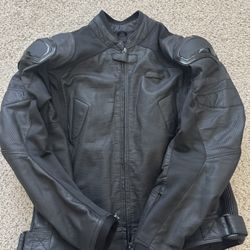 Noru Kaneda Mens Leather Motorcycle Jacket Black XL With Protector Insert