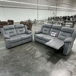 2 Piece Recliner Sofa & Recliner Loveseat- Gray Color / New In A Box.     Bonito Set De Sofas Reclinables Color Gris Nuevos En Caja 